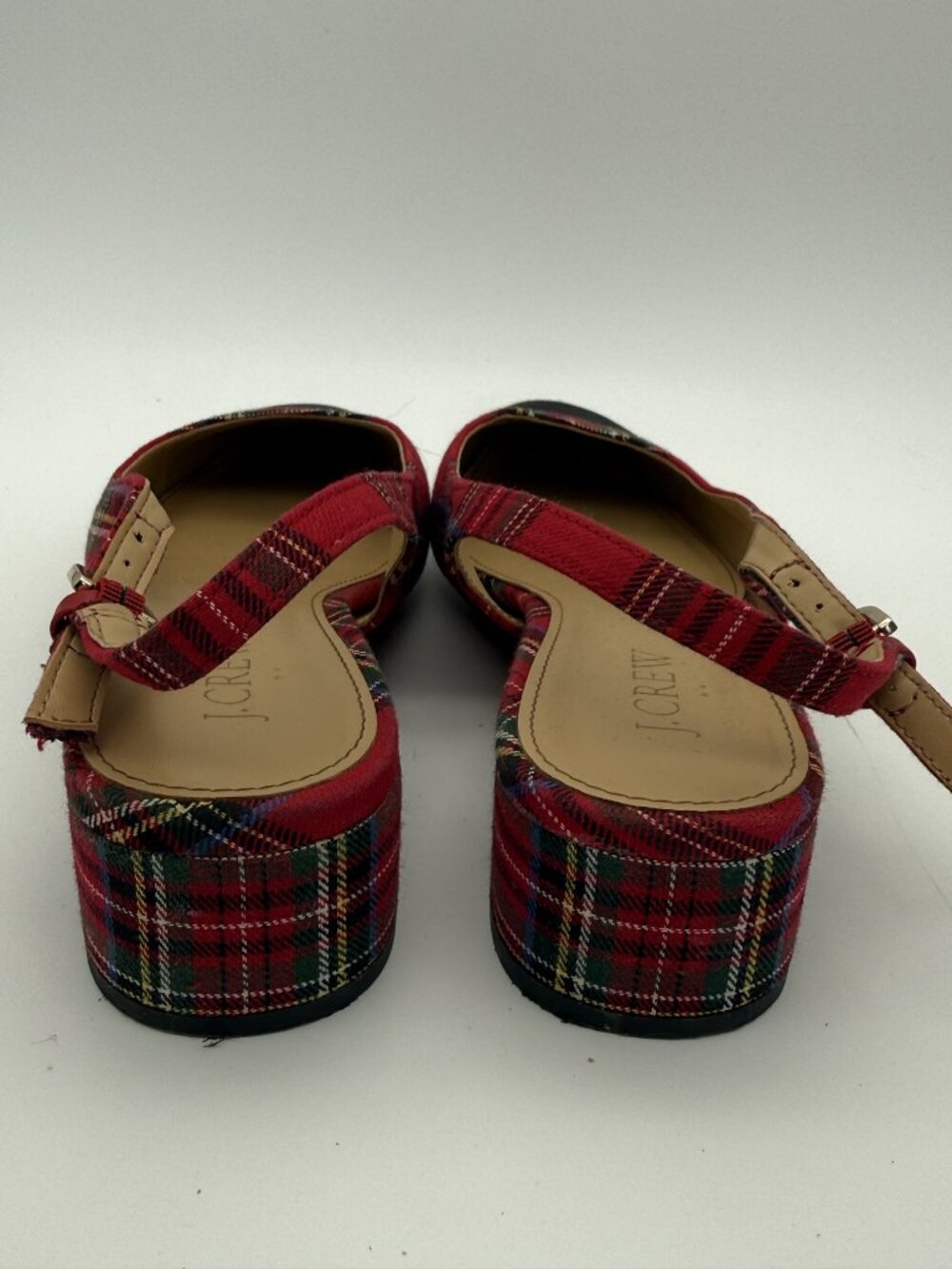J.Crew Red Tartan Plaid Cap Toe Slingback Block Heel Pumps Size 7.5 - Picture 6 of 9